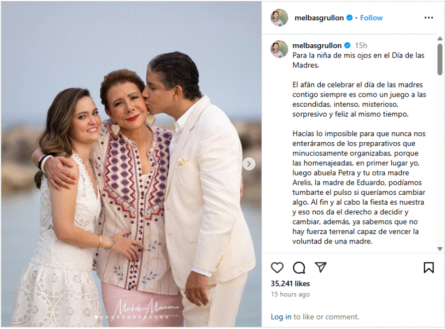 MELVA GRULLON HJA Y ESPOSO Melba Segura dedica carta a su hija por el Día de las Madres