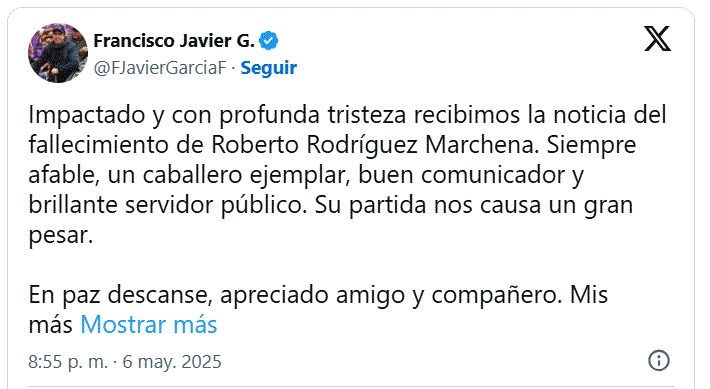 TWITTER FRANCISCO JAVIER Muere Roberto Rodríguez Marchena, exvocero de la Presidencia