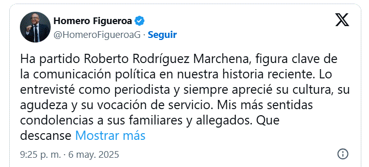 TWITTER HOMERO FIGUEROA Muere Roberto Rodríguez Marchena, exvocero de la Presidencia