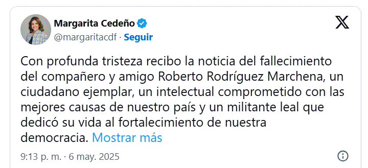 twitter margarita cedeno Muere Roberto Rodríguez Marchena, exvocero de la Presidencia