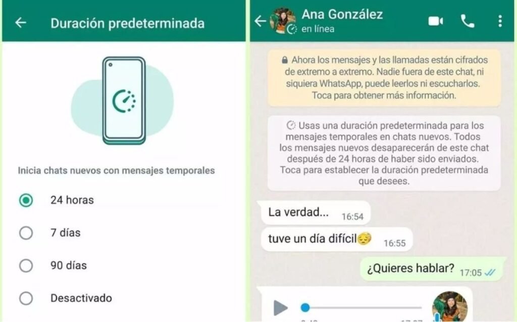 Mensajes efímeros de WhatsApp: ¿Son realmente seguros? 3 DURACION PREEDETERMINADA Mensajes efímeros de WhatsApp: ¿Son realmente seguros?