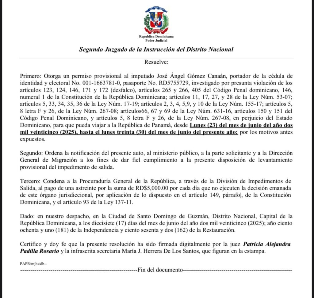 JJJJJJJJJJJJJ Jueza Patricia Padilla autoriza por quinta vez salida del país al imputado Jochy Gómez