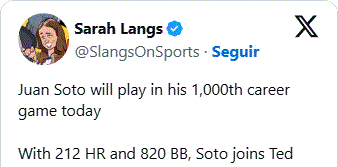 SARAH LANGS Dominicano Juan Soto llega a mil juegos en las Grandes Ligas