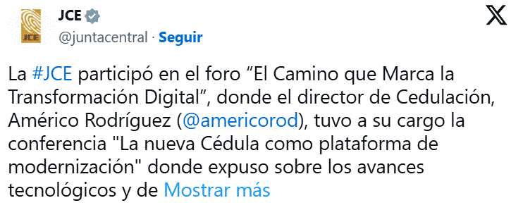 ¡Identidad del futuro! JCE presenta en foro nueva cédula; tendrá chip, biometría y firma digital 3 TWITTER JUNTA CENTRAL ELECTORAL 3 ¡Identidad del futuro! JCE presenta en foro nueva cédula; tendrá chip, biometría y firma digital