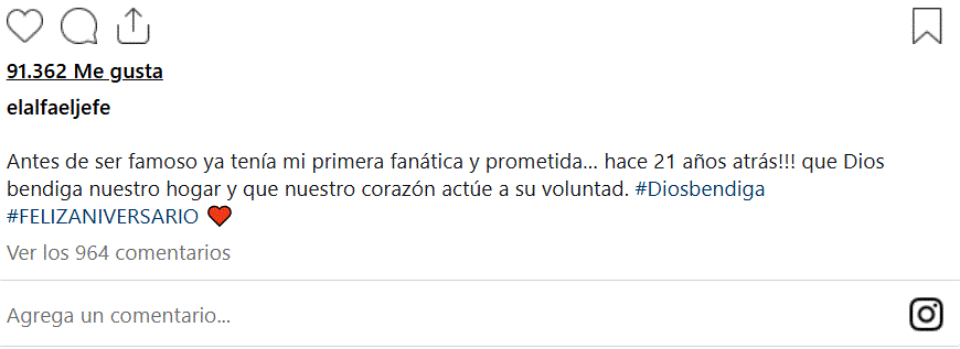 EL ALFA 1 El Alfa celebra 21 años de amor y lealtad junto a su esposa: “antes de ser famoso ya tenía mi fanática»