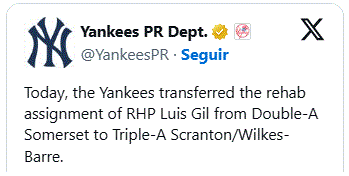 YANKEE PR Yankees de NY promueven al lanzador dominicano Luis Gil