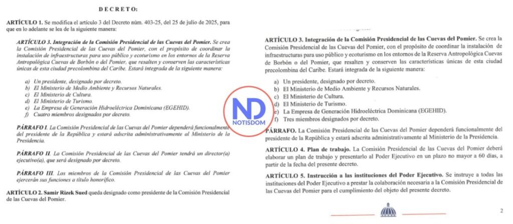 Articulo 3 decreto numero 457 25 DECRETO: Abinader reestructura Comisión de Cuevas del Pomier y nombra a Samir Rizek presidente