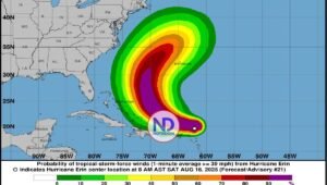 Efectos huracán Erin deterioran condiciones meteorológicas RD