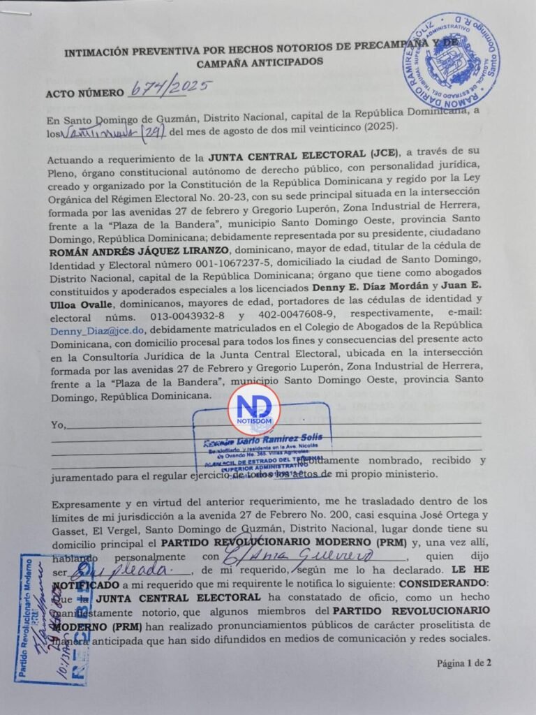 IMG 2581 JCE intima al PRM por campaña electoral anticipada y advierte sanciones