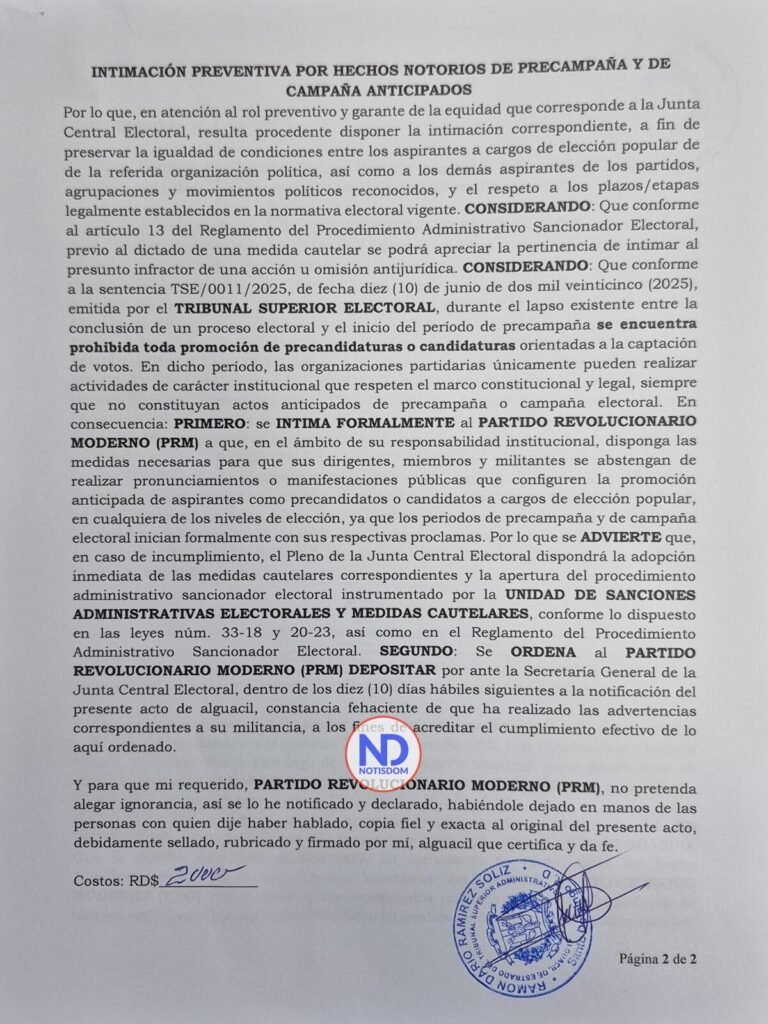 IMG 2582 JCE intima al PRM por campaña electoral anticipada y advierte sanciones