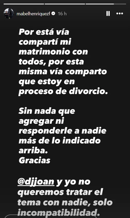 MABEL HERRIQUEZ COMUNICADO Mabel Henríquez se divorcia de DJ Joan tras casi dos años de matrimonio