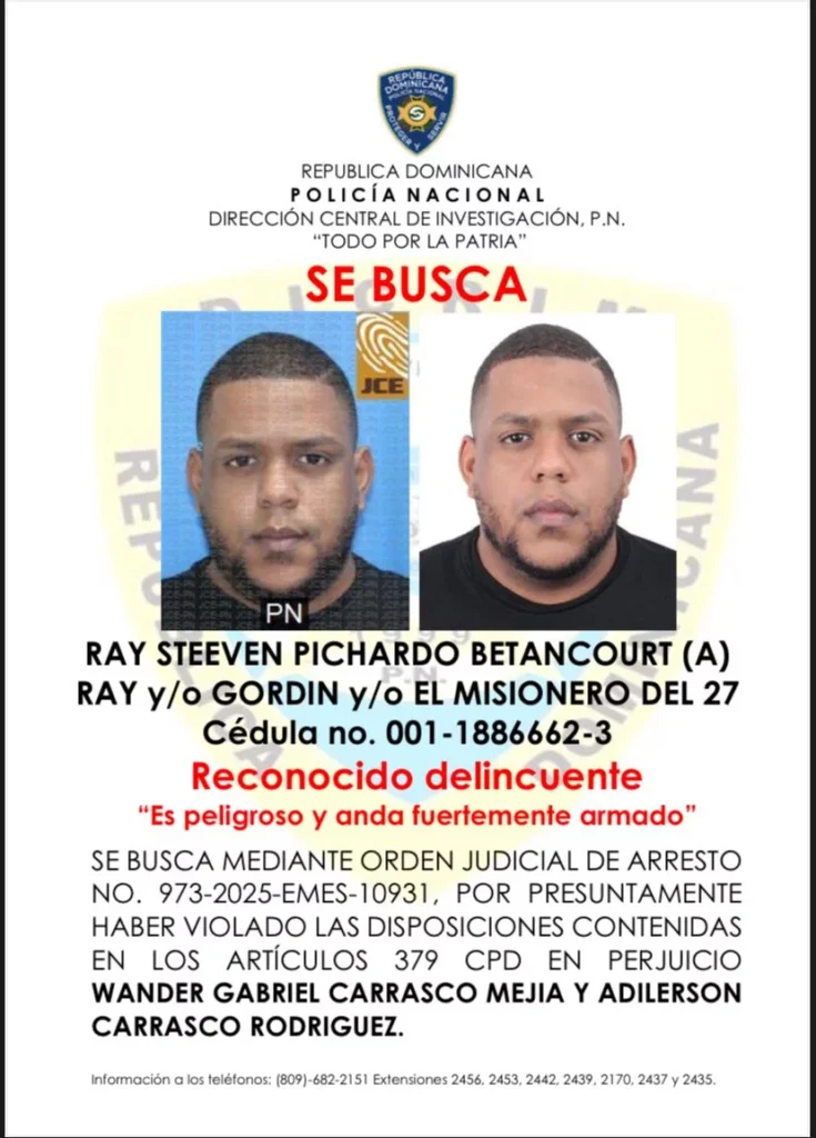 Ray Steeven Pichardo Betancourt y El Misionero del 27 Policía busca “Ray”, “Gordin” y/o “El Misionero del 27”, acusado de asaltos en el Ensanche Ozama