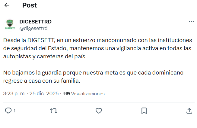 Digesett mantiene vigilancia activa en autopistas y carreteras para prevenir accidentes en Navidad 3 DIGESETT Digesett mantiene vigilancia activa en autopistas y carreteras para prevenir accidentes en Navidad