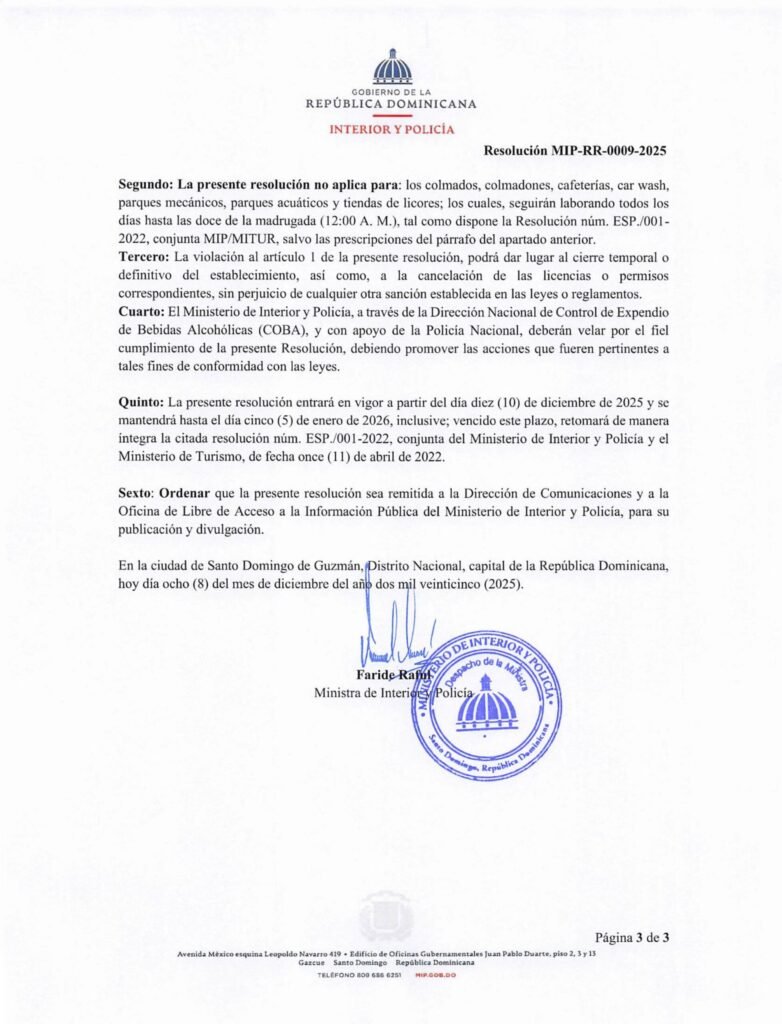 Faride anuncia horario de expendio de bebidas alcohólicas para diciembre 6 FARIDE RAFUL CARTA 5 Faride anuncia horario de expendio de bebidas alcohólicas para diciembre