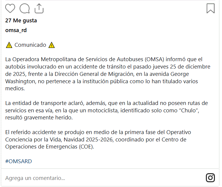 OMSA COMUNICADO 1 OMSA aclara que autobús involucrado en accidente frente a Migración no pertenece a la institución