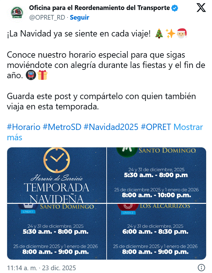 Omsa Servicio del Metro y Teleferico COMUNICADO OMSA, Metro y Teleférico operarán con horarios especiales durante Nochebuena y Año Nuevo