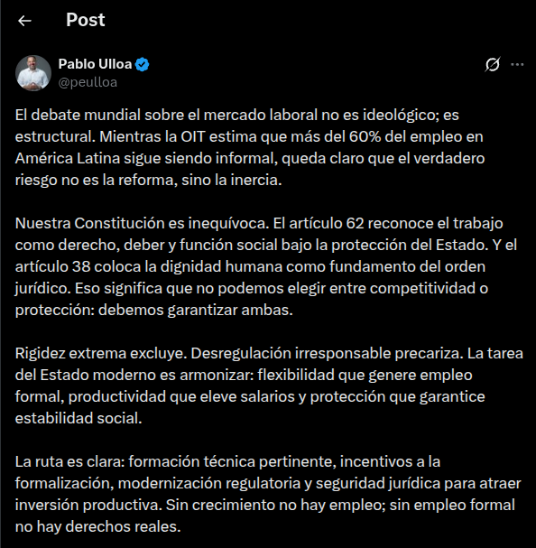 Pablo Ulloa destaca la importancia de garantizar competitividad y protección laboral 3 TWITTER Pablo Ulloa Pablo Ulloa destaca la importancia de garantizar competitividad y protección laboral