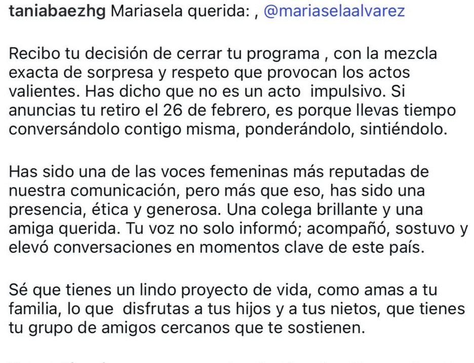 Figuras reaccionan ante la salida de Mariasela Álvarez de la televisión 3 TWITTER TANIA BAEZ Figuras reaccionan ante la salida de Mariasela Álvarez de la televisión