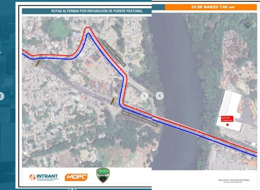 Rutas alternas Cerrarán este domingo la carretera Sánchez por reparación de puente peatonal de Haina