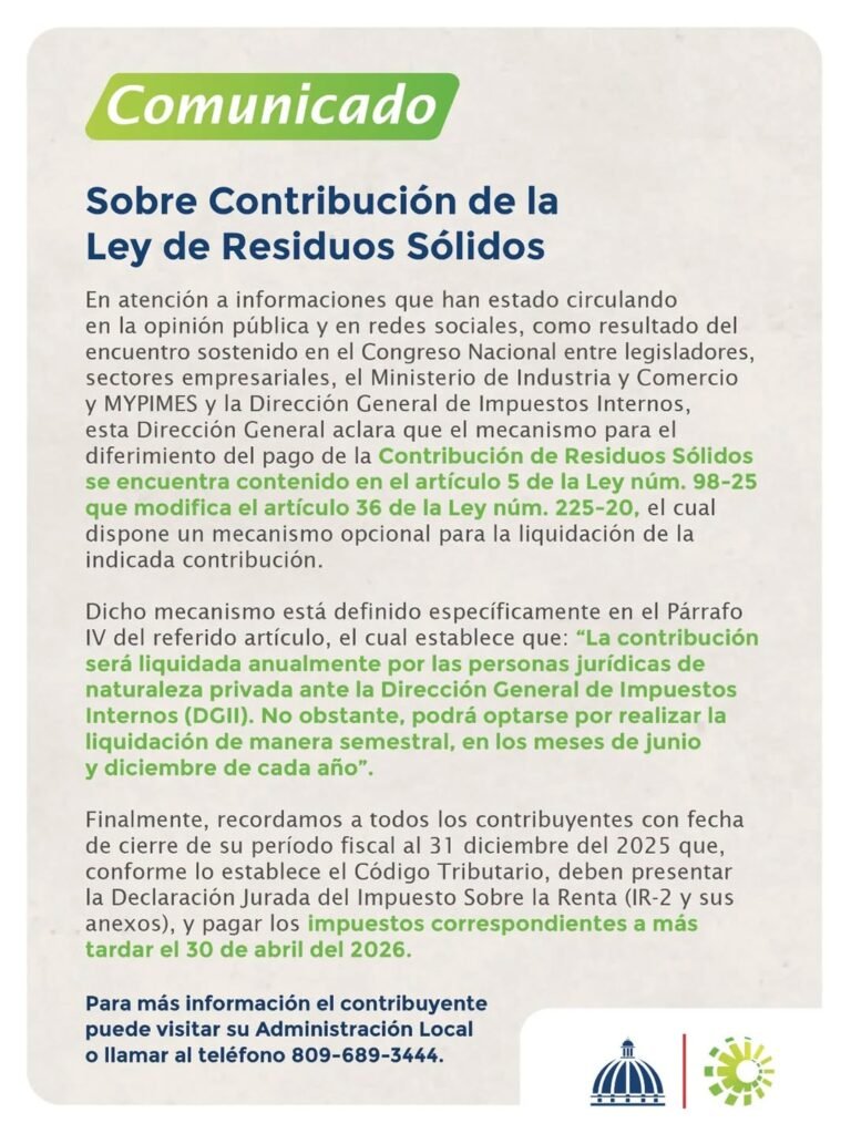 670286066 18409888456182706 7061737226393170367 n DGII aclara mecanismo opcional para pago de Contribución de Residuos Sólidos