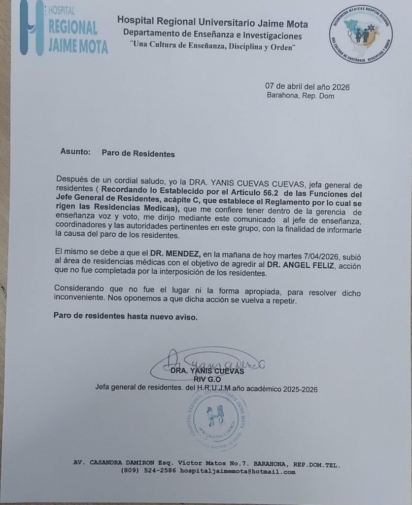 CARTA 9 Discusión entre dos médicos genera tensión en el Hospital Jaime Mota de Barahona