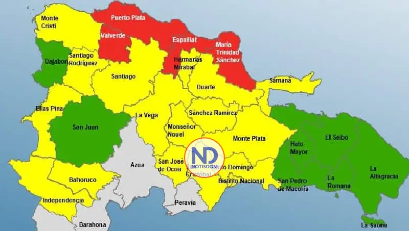 COE coloca en alerta roja cuatro provincias de la RD por lluvias