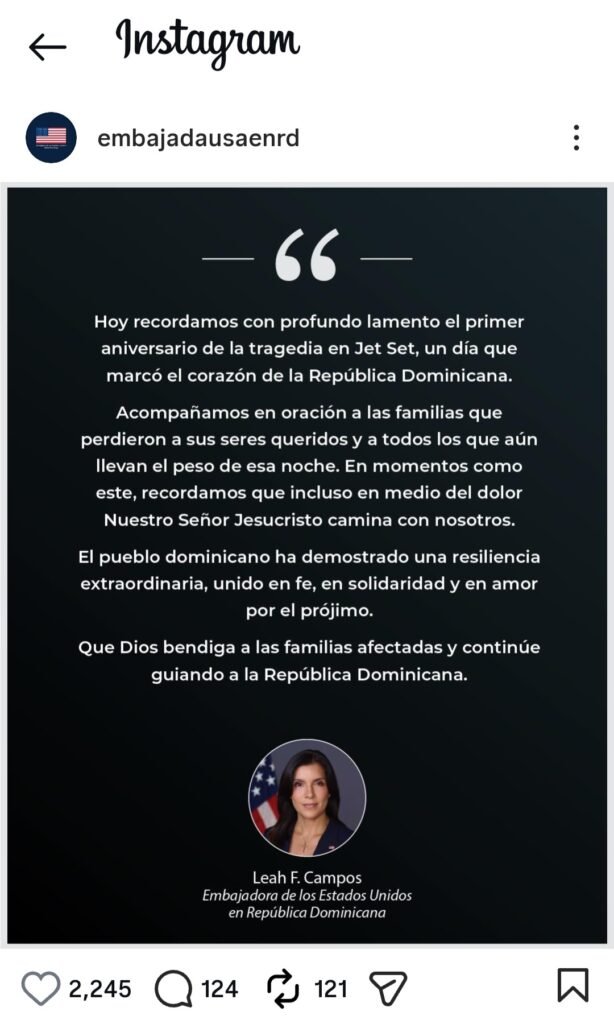 Leah F. Campos 3 Embajadora de EEUU recuerda aniversario de tragedia Jet Set: «Un día que marcó el corazón de RD»