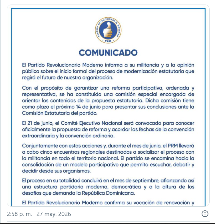 PRM TWITTER 1 PRM acelera reforma interna en medio de tensiones por elecciones partidarias