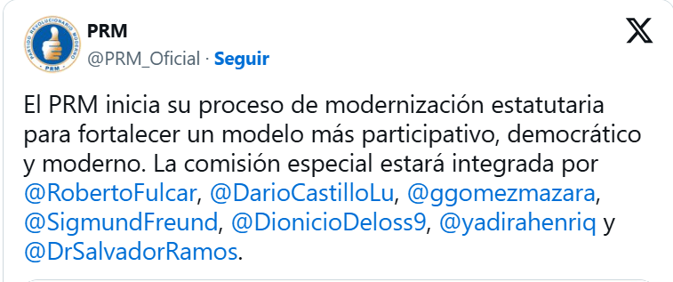 PRM TWITTER PRM acelera reforma interna en medio de tensiones por elecciones partidarias
