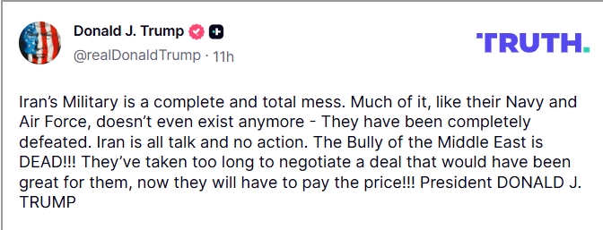 TWITTER DONALD TRUMP 1 Anuncia que EEUU atacará hoy de nuevo con «dureza» a Irán
