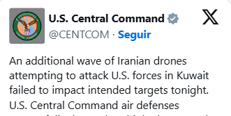 U.S. CENTRAL COMMAND EEUU e Irán intercambian otra vez ataques en estrecho Ormuz
