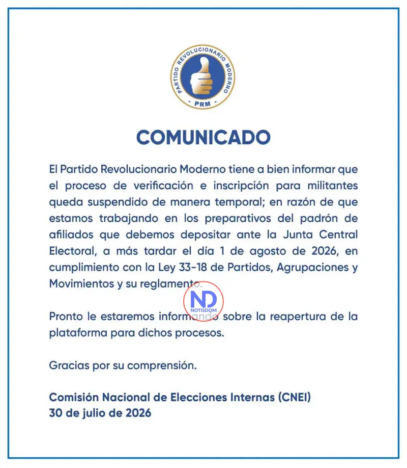 PRM suspende verificación e inscripción de militantes por preparación del padrón ante la JCE 3 759642723 913090121221620 4686684880144129096 n PRM suspende verificación e inscripción de militantes por preparación del padrón ante la JCE