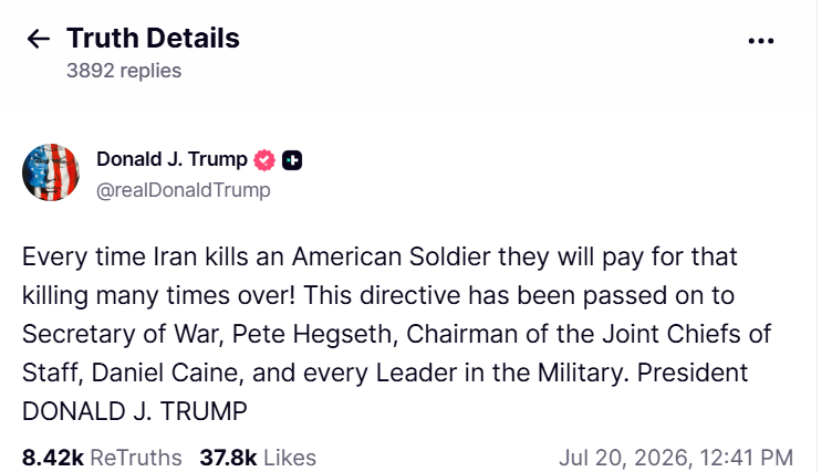Trump amenaza a Irán hacerle «pagar» muerte soldados EEUU 3 DONALD J TRUMP Trump amenaza a Irán hacerle «pagar» muerte soldados EEUU