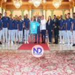 Abinader recibe en Palacio Nacional al Salcedo Fútbol Club tras ganar el campeonato nacional de la LDF