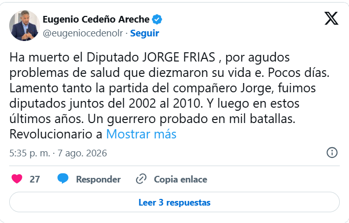 Fallece este viernes Jorge Frías, diputado del PRM por SD Este 5 EUGENIO CEDE FRIAS Fallece este viernes Jorge Frías, diputado del PRM por SD Este