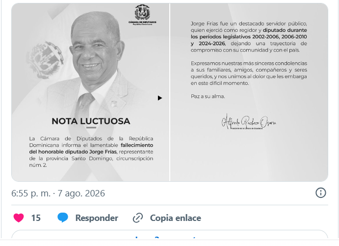 Fallece este viernes Jorge Frías, diputado del PRM por SD Este 4 JORGR FRIAS Fallece este viernes Jorge Frías, diputado del PRM por SD Este