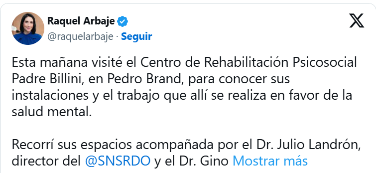 TWITTER RAQUEL ARBAJE Y OTROS 2 Raquel Arbaje visita centro de salud mental en Pedro Brand para conocer sus instalaciones y labor